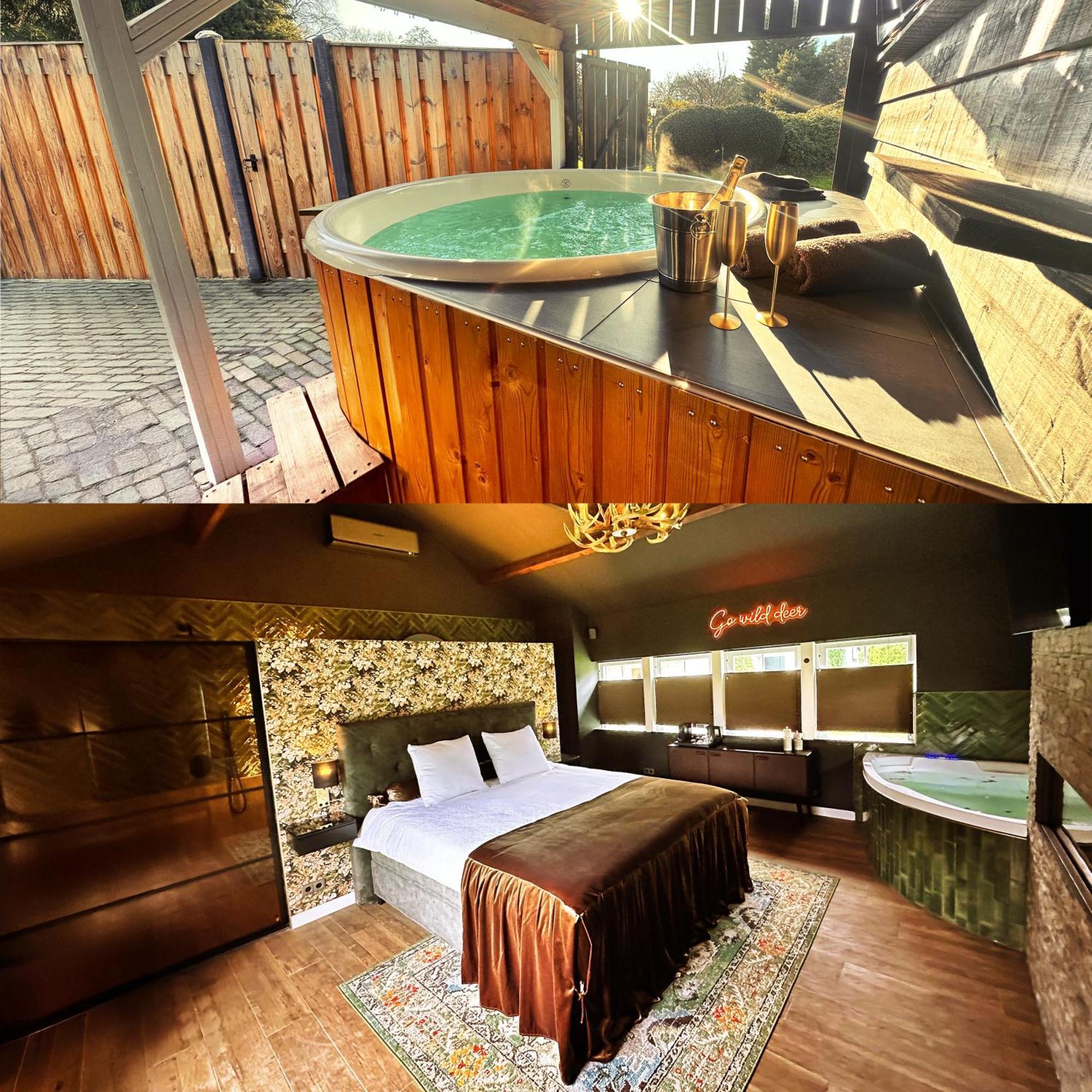 Wellness Tuin - Ultieme Partner Beleving - St Hubertus Suite Met Jacuzzi ,Openhaard, Prive Hottub En Prive Sauna In Jachthut Stijl Horst Exterior photo